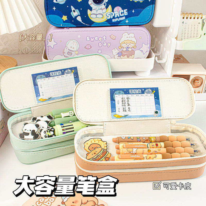 MOKA卡皮巴拉学生笔盒卡通双层大容量高颜值diy儿童文具盒MOKA Capybara Student Pencil Case: Cute, Double-Layer, Large-Capacity, Stylish DIY Children's Stationery Case