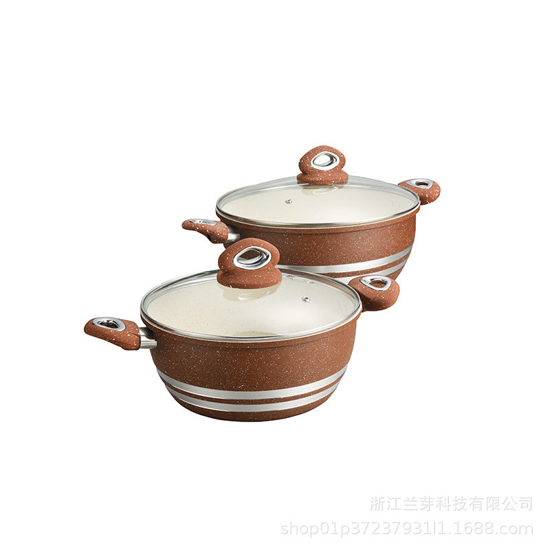 定制OEM拉伸卷边麦饭石套装不粘锅组合套装简约风铝制外贸套装Bespoke OEM Stretched-and-Crimped Maifanshi Non-Stick Cookware Set – Minimalist Aluminium Set for Export