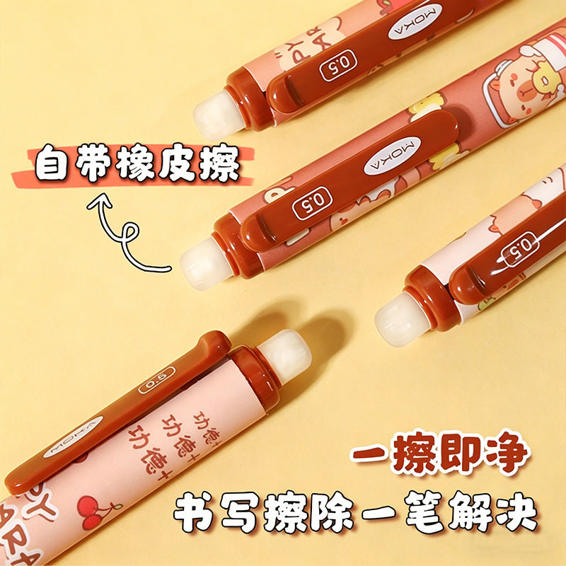 按动可擦中性笔高颜值学生可爱卡通可擦笔熊猫胖达文具套装 Push-Button Erasable Ballpoint Pen—Stylish, Cute, Cartoon-Themed Erasable Pen for Students: Panda Stationery Set