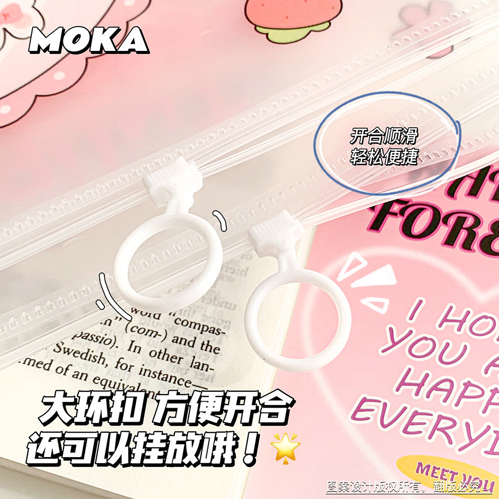 MOKA卡通A4防水拉边袋小清新PP学生试卷收纳袋指环袋文件袋加厚MOKA Cartoon A4 Waterproof Zipper Pouch—Fresh and Cute PP Student Exam Paper Storage Pouch, Ring Pouch, Document Pouch, Reinforced