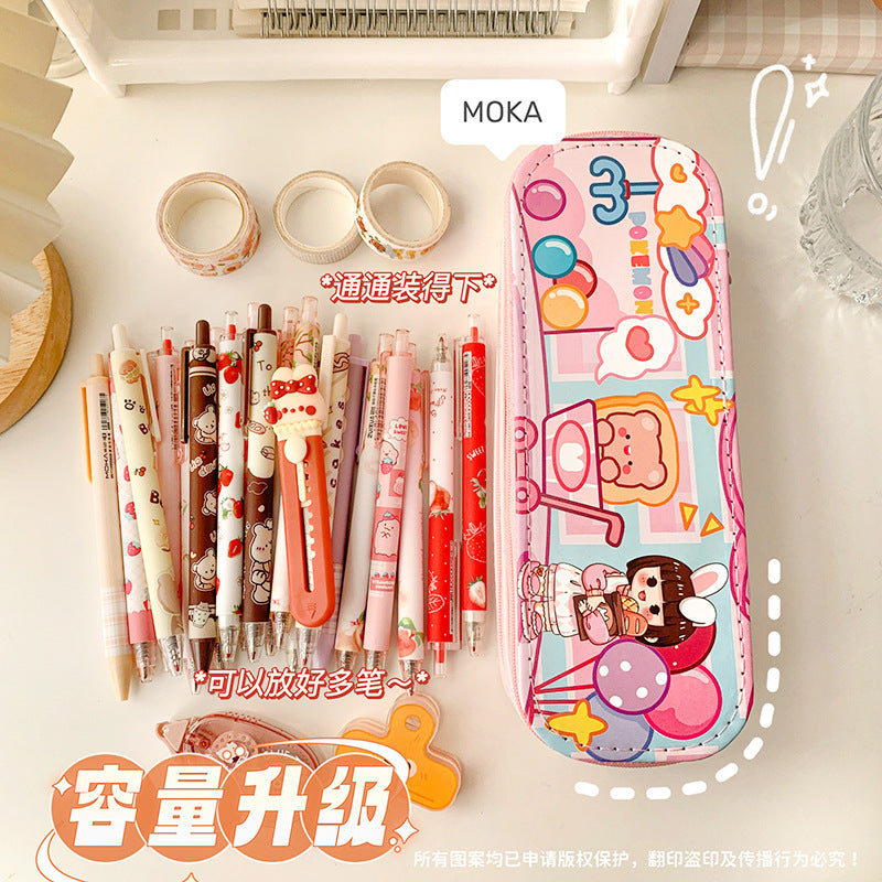 MOKA笔袋女孩小学生文具盒女生高颜值双层大容量 MOKA Pencil Case for Girls: Elementary School Stationery Case—Stylish, Double-Layer, Large-Capacity Pencil Case for Girls