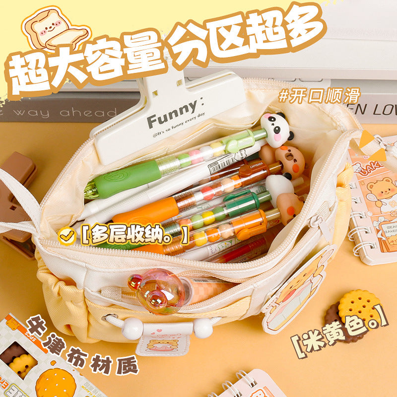 卡皮巴拉牛津布大容量多层收纳笔袋高颜值女生文具盒铅笔盒 Capybara Oxford Fabric Large-Capacity Multi-Compartment Organizer Pencil Case—Stylish Stationery Case for Girls