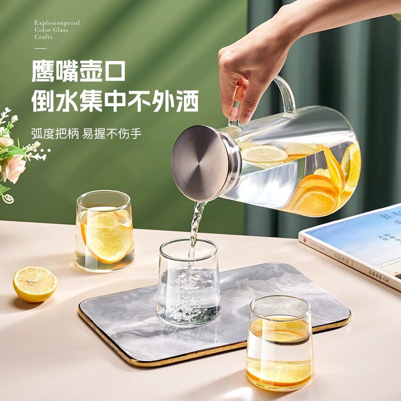 玻璃耐高温凉水杯果茶壶大容量冰水壶凉茶壶套装家用凉水壶冷水壶High-Temperature-Resistant Glass Water Cup, Fruit Tea Pot, Large-Capacity Ice Water Pitcher, Herbal Tea Pot Set, Household Water Pitcher, Cold Water Pitcher