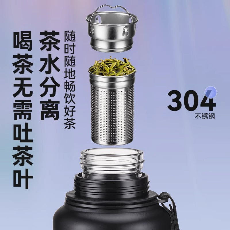 智能显温泡茶杯茶水分离杯子大容量水杯耐摔高硼硅玻璃杯Smart Temperature-Displaying Tea Cup, Tea-Water Separation Cup, Large-Capacity Cup, Shatter-Resistant High-Borosilicate Glass Cup