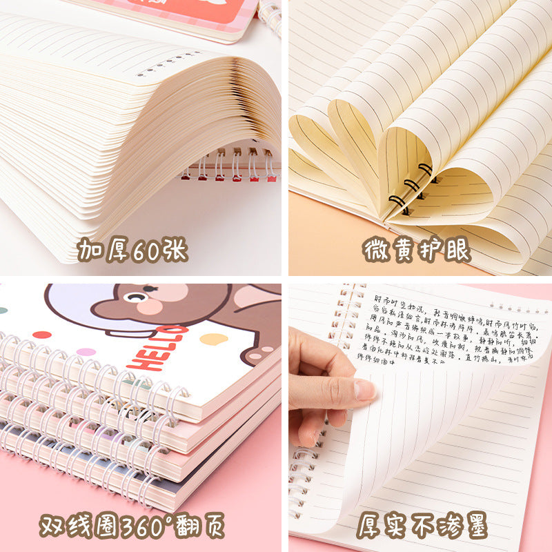学生日记本A5记事本创意韩版侧翻线圈笔记本卡通线圈本手帐本Student Diary A5 Notebook Creative Korean-Style Side-Flip Spiral Notebook Cartoon Spiral Notebook Planner