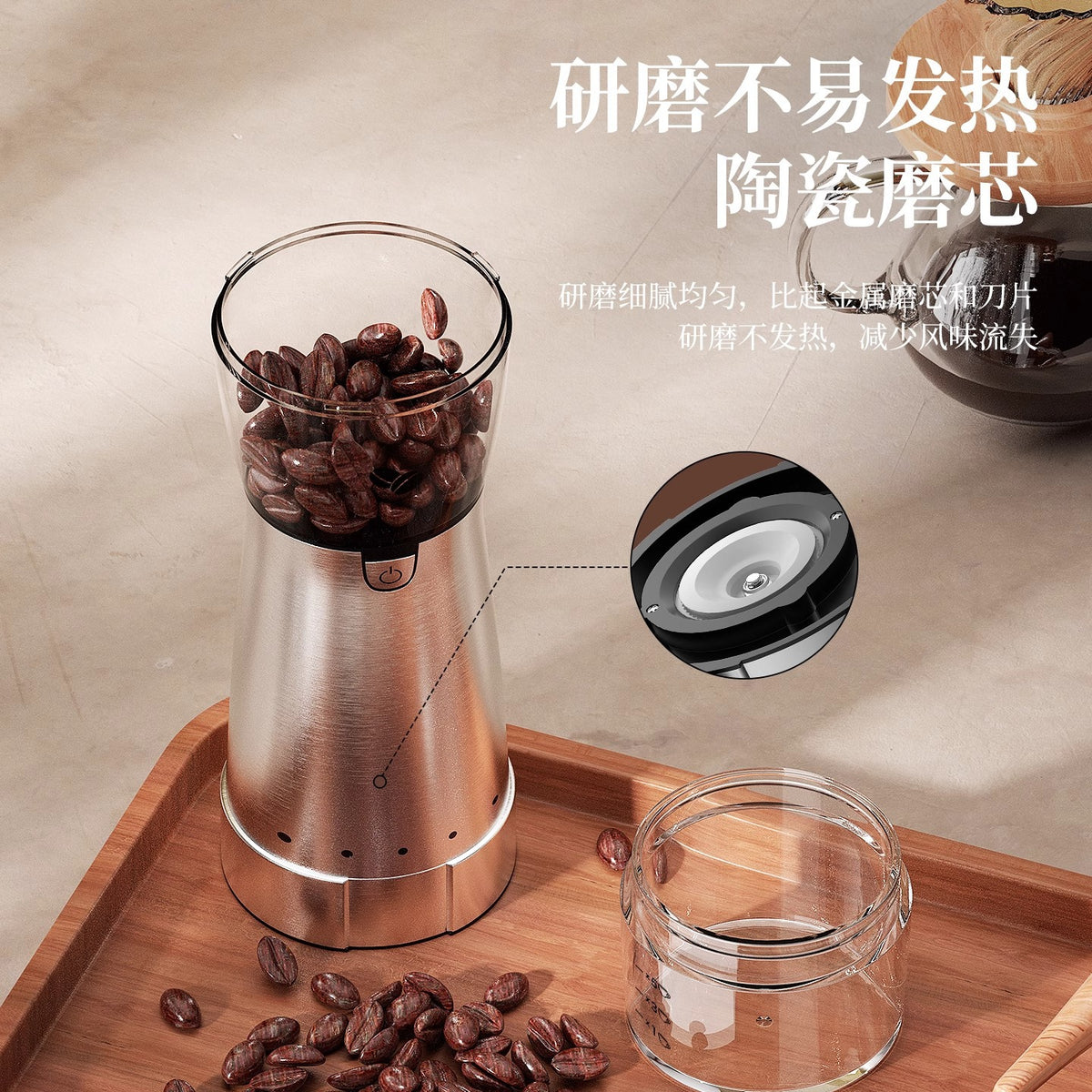 捷安玺磨豆机咖啡豆研磨机家用电动小型一体便携咖啡机自动磨豆器 Coffee Bean Grinder, Home Use, Electric, Compact, All-in-One, Portable Coffee Maker, Automatic Coffee Grinder