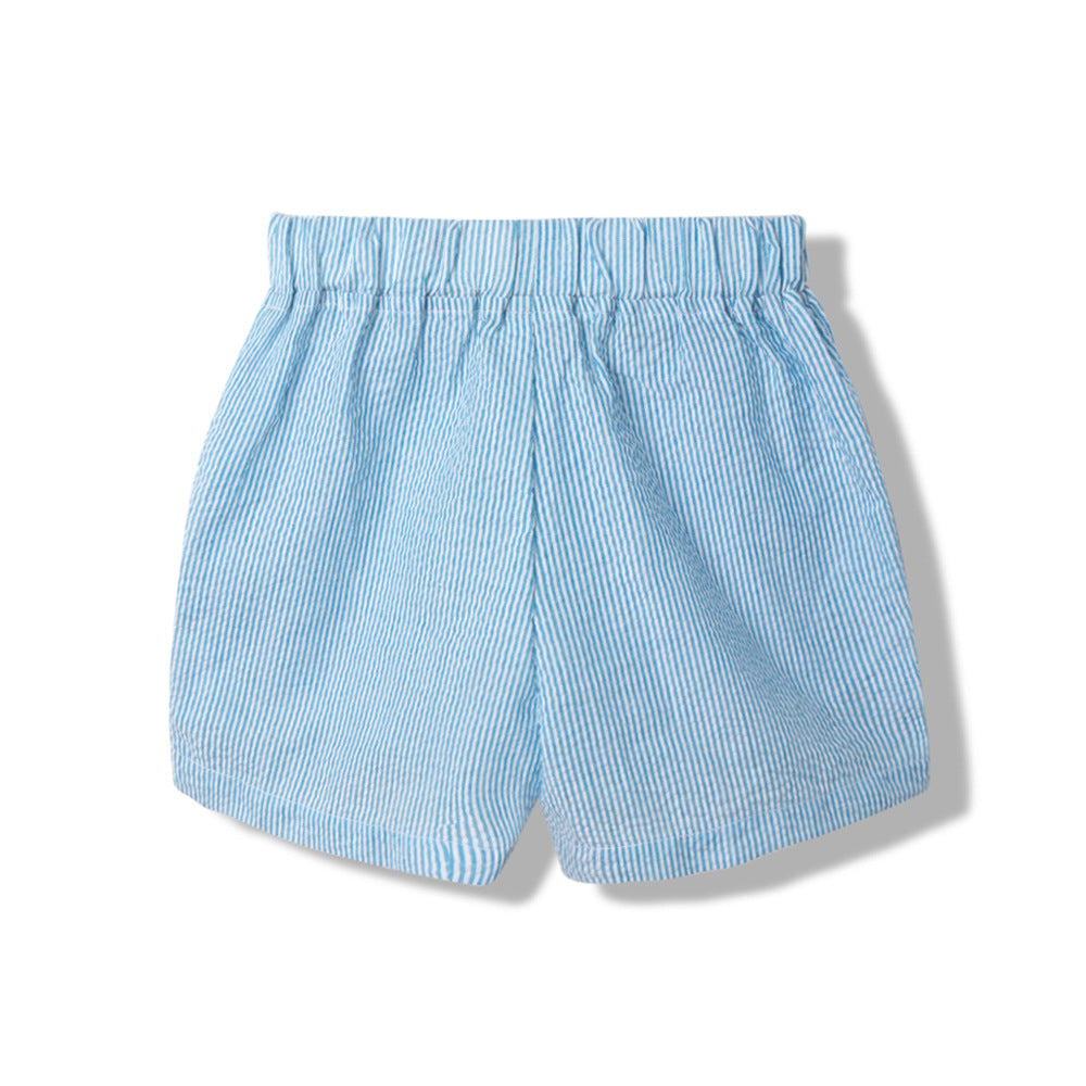 男童打揽刺绣短袖短裤童装儿童卡通刺绣套装 Boys' Embroidered Short-Sleeve T-Shirt and Shorts Set—Children's Cartoon Embroidered Outfit