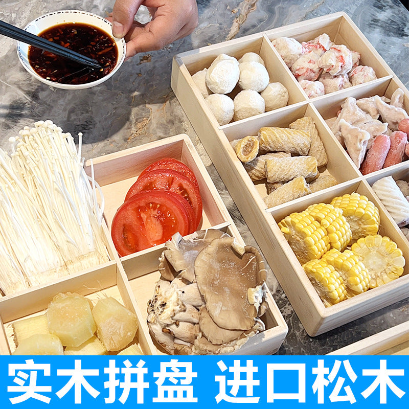 Solid Wood Nine-Square Platter, Divided Serving Tray, for Hot Pot Restaurants, Tableware, Snacks, Melamine Fruit Bowls and Vegetable Plates, for Home