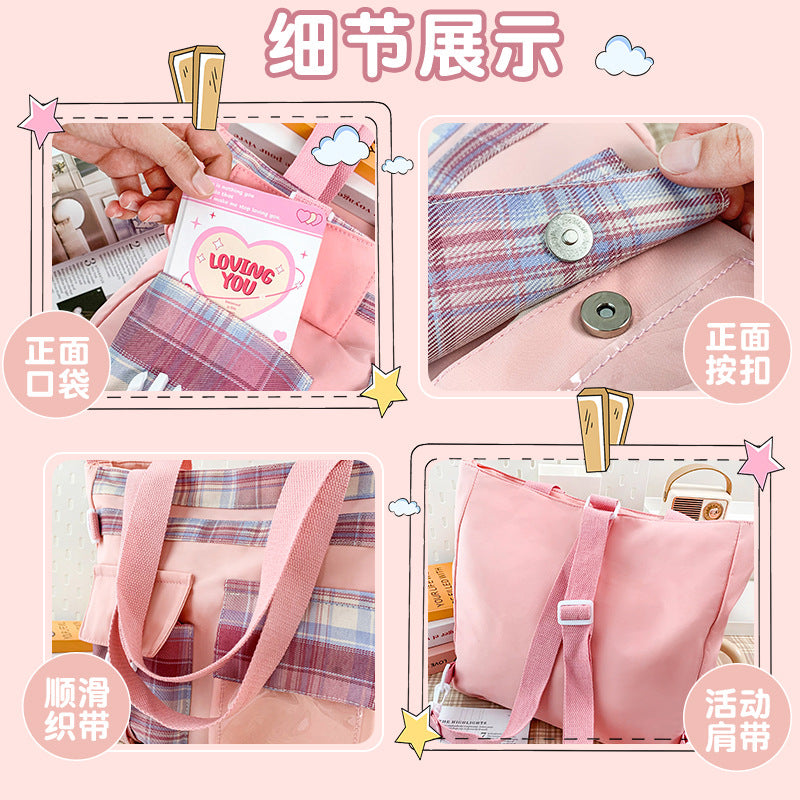 MOKA创意帆布包包学生大容量补习袋女韩版手拎简约补习单肩手提袋MOKA Creative Canvas Bag: Large-Capacity Student Tote for Girls, Korean-Style, Minimalist Shoulder Bag