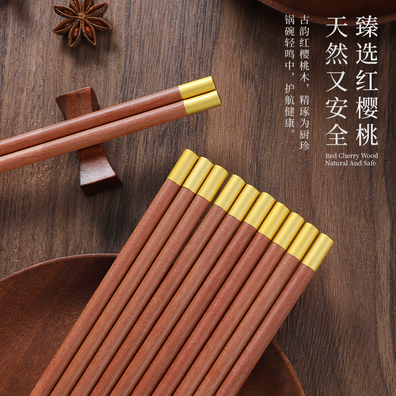 家逸天然实木筷福顶生辉木筷 KAYI Natural Solid Wood Chopsticks "Blessings Shine From The Top" Wooden Chopsticks Gift Set(10 Pairs)