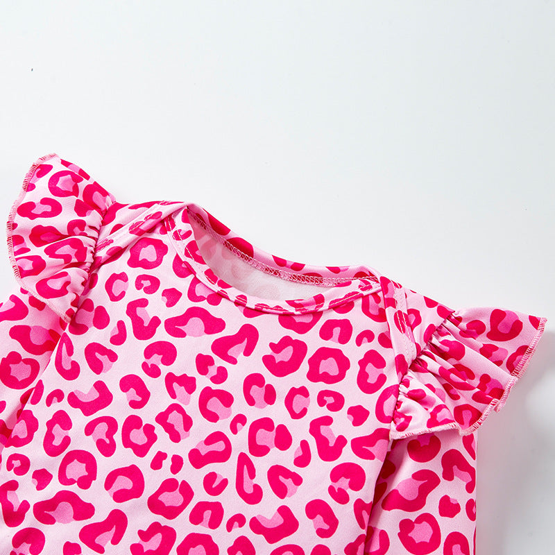 Baby Girl Party Dress Holiday Set: Stylish and Cute Leopard-Print Tulle Princess Dress with Flare Sleeves (2-Piece Set)