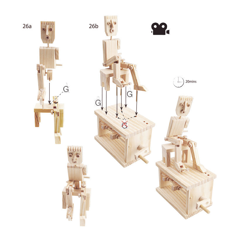 Timberkits英国手工动手类成人拼搭玩具成型后可以手摇摆动鼓手Timberkits: Handcrafted, hands-on adult construction toys from the UK; once assembled, the drummer can be swung by hand