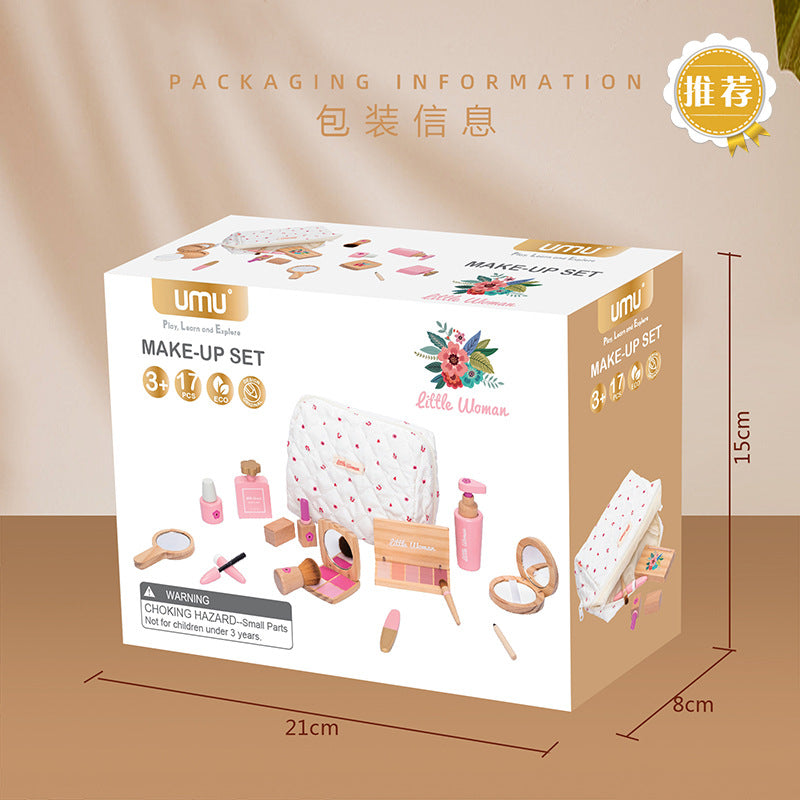 #1347Littlewomam化妆包香水瓶眼影盒过家家木制玩具益智女童#1347 Little Woman Make-up Bag, Perfume Bottle, Eyeshadow Palette, Pretend Play Wooden Toys, Educational Toys for Girls