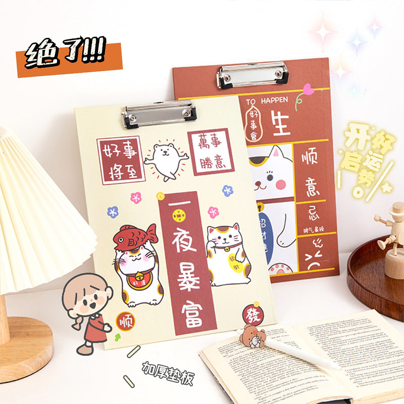 魔卡卡通A4板夹纸质文件夹板大号写字垫板夹资料夹办公文具清新熊Moka Cartoon A4 Clipboard Paper Folder Large Writing Pad Clipboard Document Holder Office Supplies Fresh Bear
