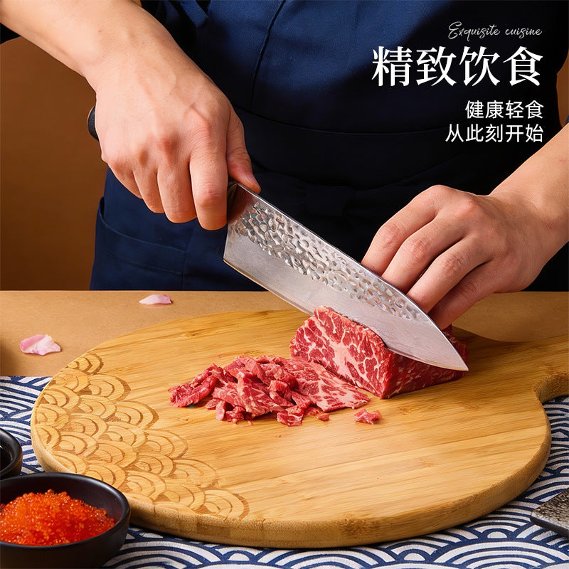 家逸浪汐日式料理板 KAYI Bamboo Cutting Board with Handle Pizza Tray Steak Board Tide Waves Carving