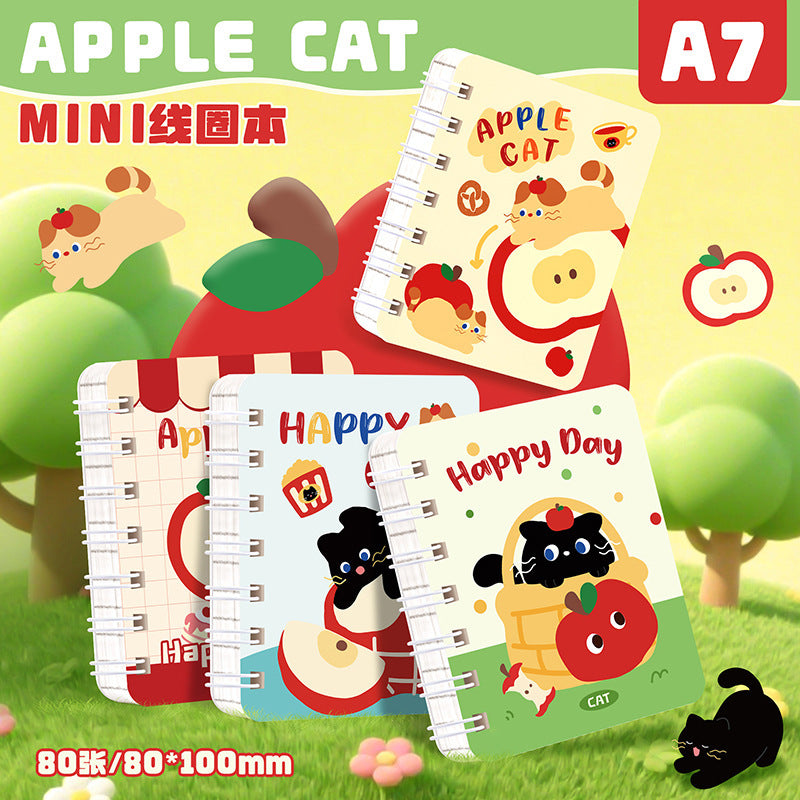 a7线圈本苹果猫ins风卡通猫咪笔记本记事手账用本小本子便携实用A7 Spiral-Bound Notebook: Apple Cat, Instagram-Style, Cartoon Cat Design—Perfect for Journaling, Note-Taking, and Planning—Compact and Practical