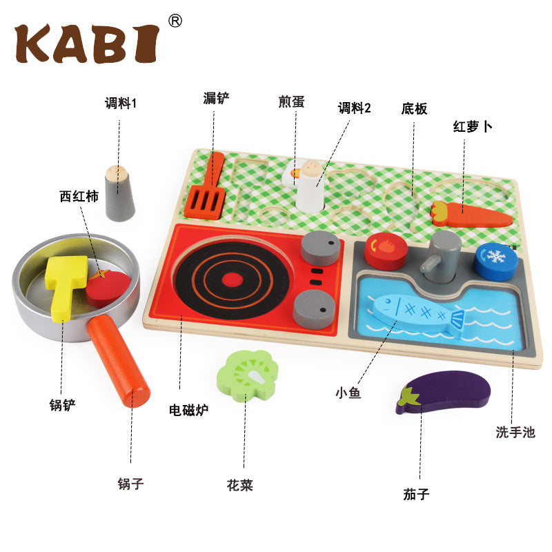 木制仿真过家家玩具男孩女孩仿真煮饭厨具Wooden pretend play toys for boys and girls: realistic cooking utensils