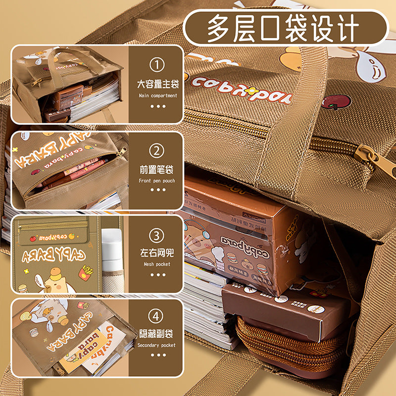 卡皮巴拉补习袋手提袋拎书袋小学生专用试卷文件作业收纳补课包Capybara Tutoring Bag, Tote Bag, Book Bag—Designed for Elementary School Students: For Storing Test Papers, Documents, and Homework