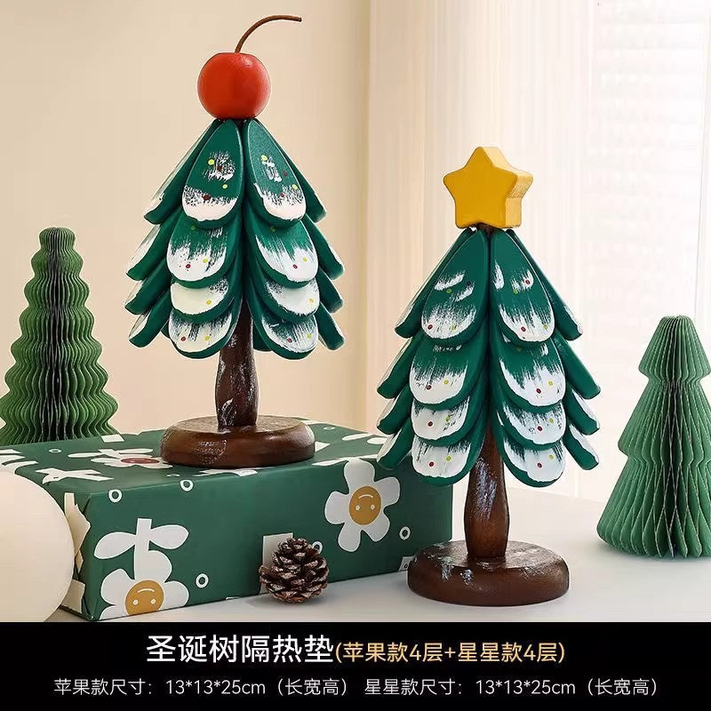 一棵树杯垫客厅桌面隔热垫木制圣诞树砂锅碗垫茶杯托咖啡桌面摆件One Tree Coaster, Living Room Table Heat-Resistant Mat, Wooden Christmas Tree, Casserole and Bowl Mat, Teacup Coaster, Coffee Table Ornament