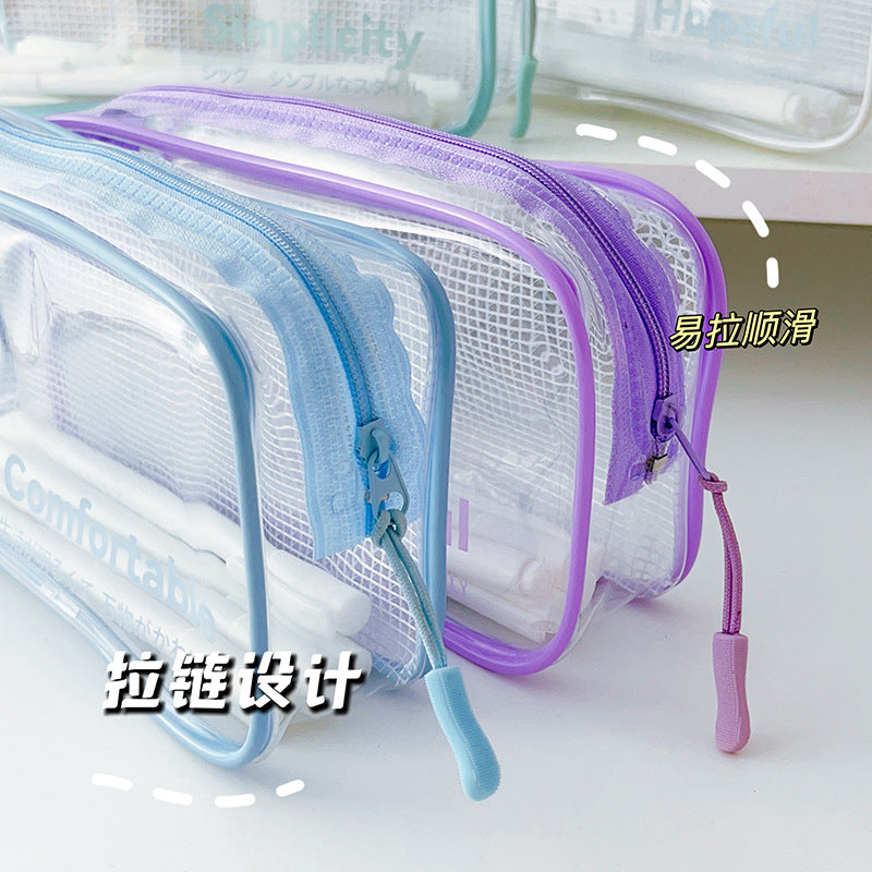 MOKA网格透明笔袋大容量学生男孩女孩考试用ins高颜值小清新笔盒MOKA Mesh Transparent Pencil Case: Large Capacity, Stylish and Fresh-Looking Pencil Case for Boys and Girls for Exams