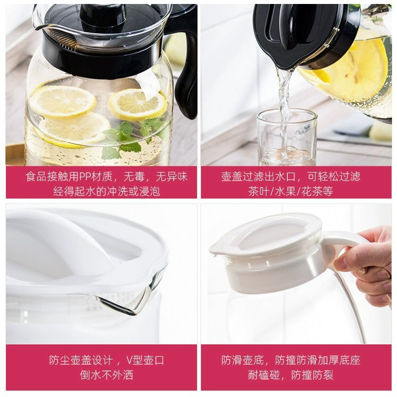 礼品泡茶凉白开大容量耐热玻璃水壶 加宽壶口鹰嘴出水口茶壶 Gift-Quality Large-Capacity Heat-Resistant Glass Teapot for Brewing Tea or Serving Chilled Water—Wide-Mouth Teapot with Eagle-Beak Spout