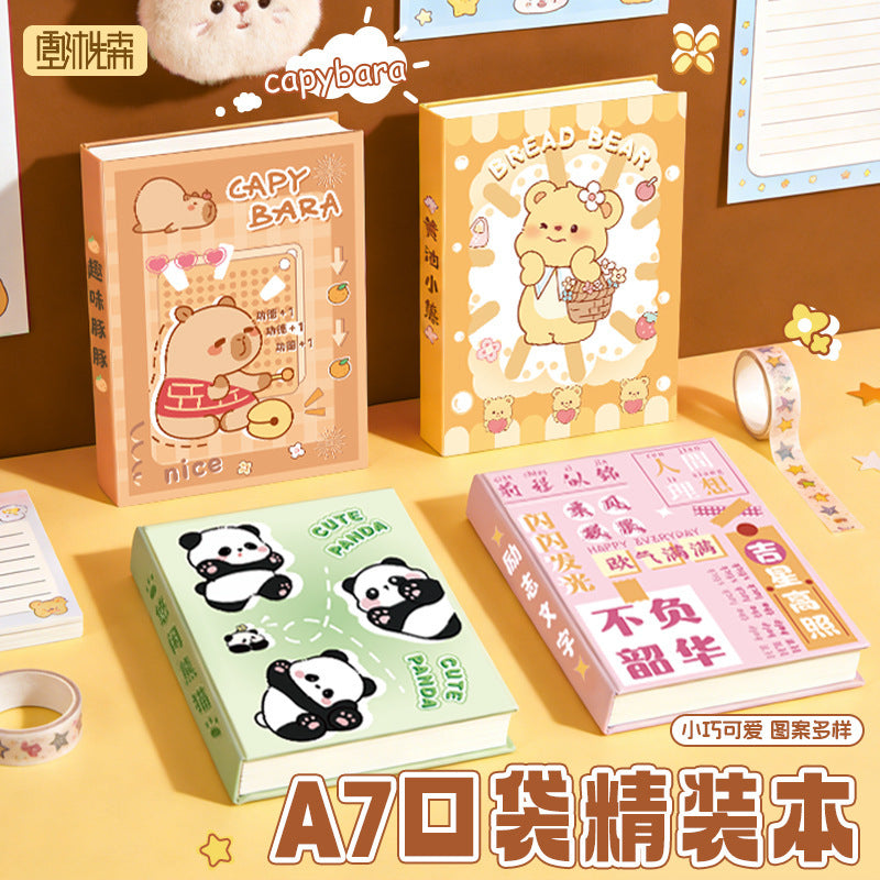 卡皮巴拉黄油小熊 A7 精装本学生便携多图案小本子可爱迷你手账本Capybara Butter Bear A7 Hardcover Student-Friendly Portable Multi-Patterned Notebook—Cute Mini Planner