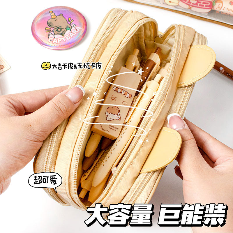 卡皮巴拉笔袋女孩小学生2026新款多层大容量儿童文具铅笔盒批发 Capybara Pencil Case for Girls: Elementary School Students—Multi-Compartment, Large-Capacity Children's Stationery Pencil Case
