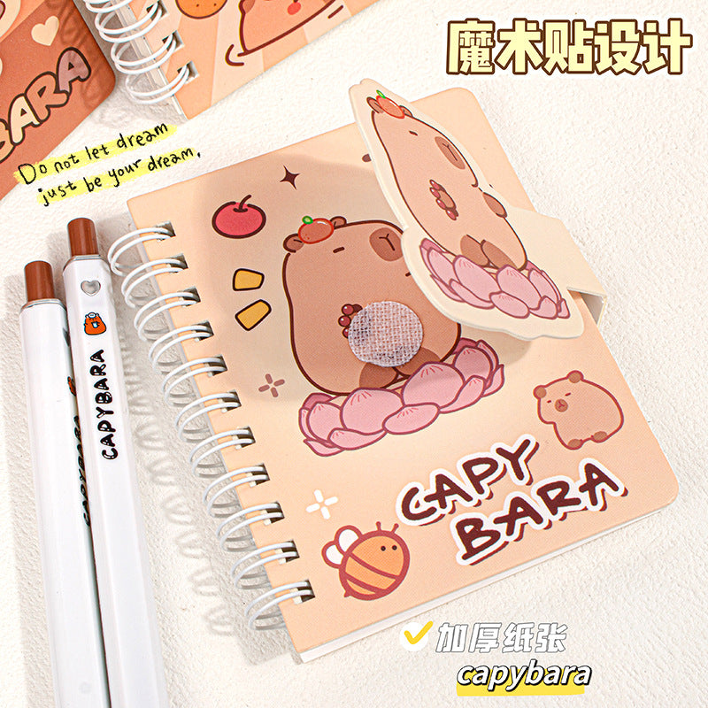 MOKA卡皮巴拉卡通魔术贴线圈本迷你小本子a7便携笔记本学生文具MOKA Capybara Cartoon Velcro Spiral-Bound Mini Notebook, A7 Portable Notebook, Student Stationery