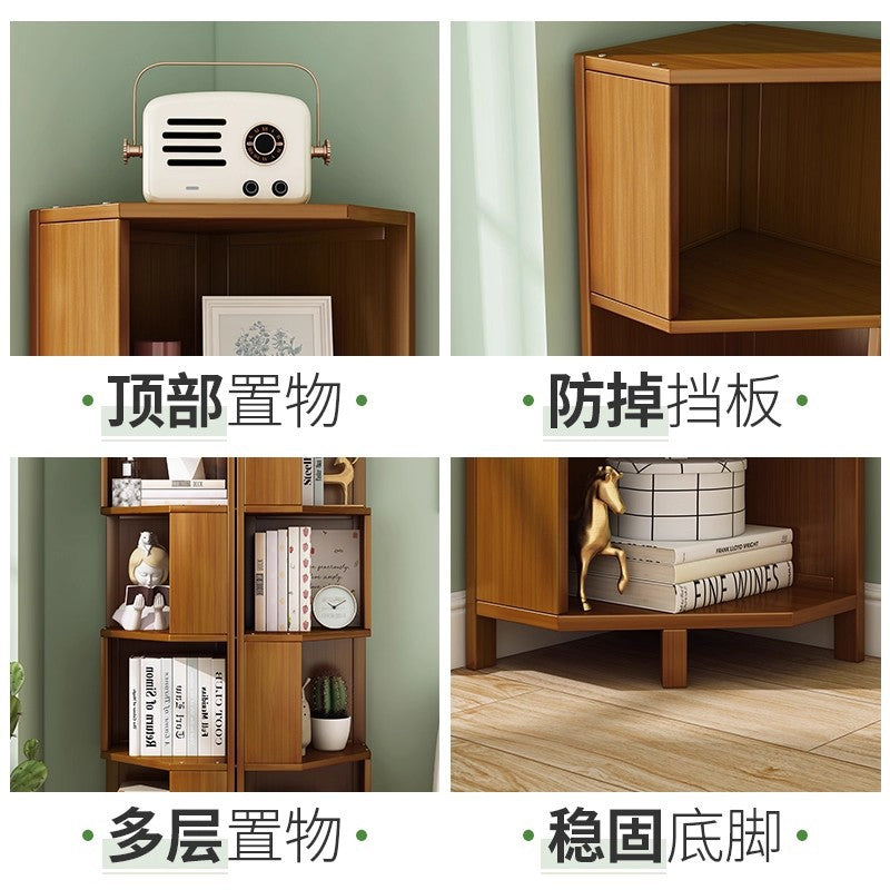 实木转角书架 墙角置物架客厅卧室角落收纳架多层三角架Solid Wood Corner Bookshelf – Corner Shelving Unit for the Living Room or Bedroom, Multi-tiered Triangular Shelving Unit