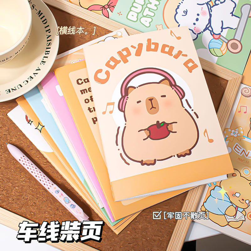 B6/A5卡通横纹车线本可撕学生记事本可爱卡通小狗便签本纸笔记本 B6/A5 Cartoon Striped Stitched Notebook, Tear-Off Student Notepad, Cute Cartoon Puppy Sticky Note Pad, Paper Notebook