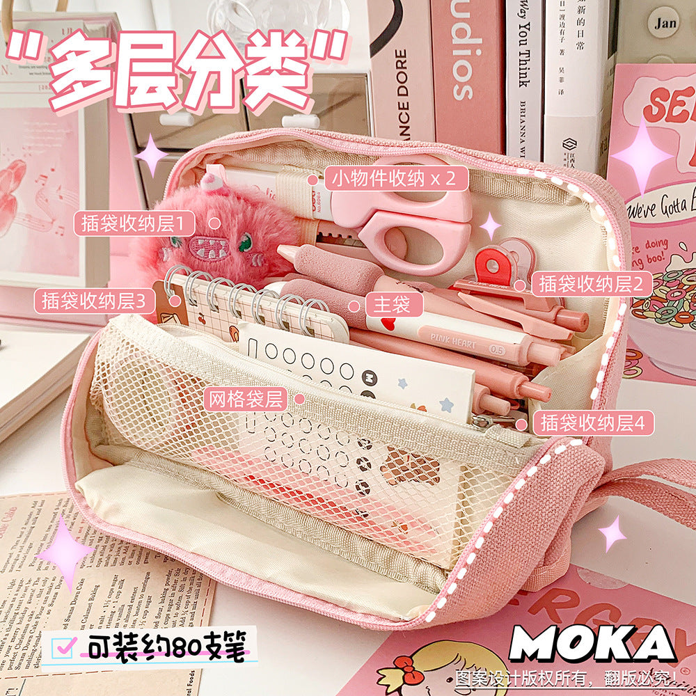 帆布笔袋可站立式女生大容量文具包男生多功能收纳袋文具袋Canvas Pencil Case, Stand-Up Style, Large-Capacity Stationery Bag for Girls, Multifunctional Storage Bag for Boys, Stationery Bag
