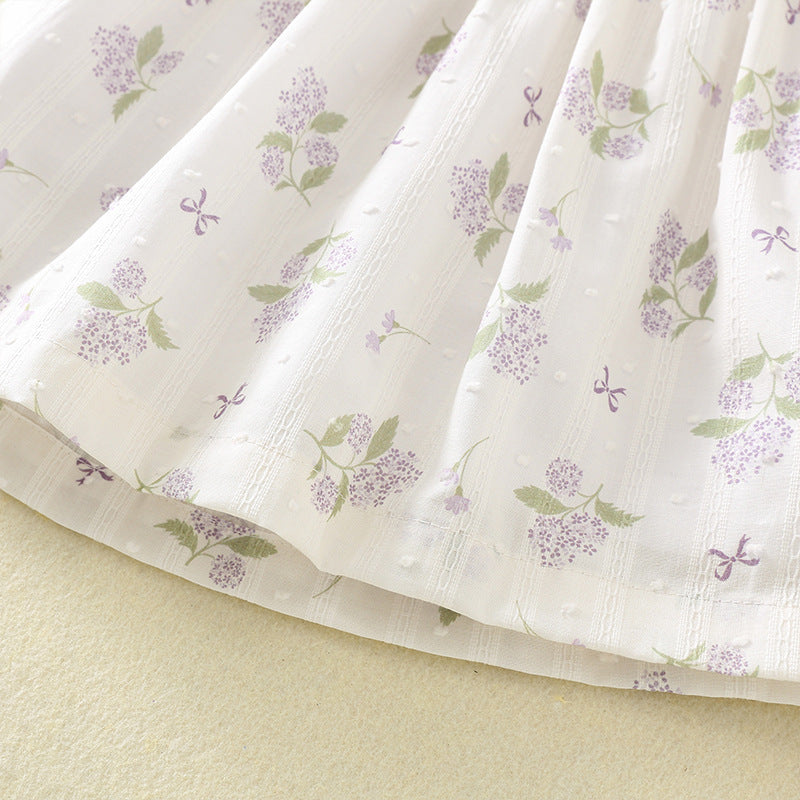 女童打揽刺绣连衣裙夏季飞袖睫毛绣娃娃领棉布公主裙 Girls' Embroidered Summer Dress with Flowy Sleeves, Lash Embroidery, and Peter Pan Collar—Cotton Princess Dress
