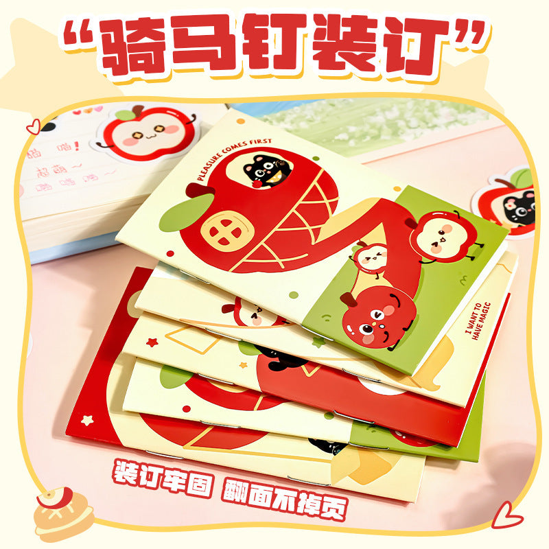 ins卡通苹果100k骑钉本学生可爱记事本手账文具笔记本小本手帐Cartoon Apple 100k Ring-Bound Student's Cute Notebook, Planner, Stationery, Small Notebook, Planner