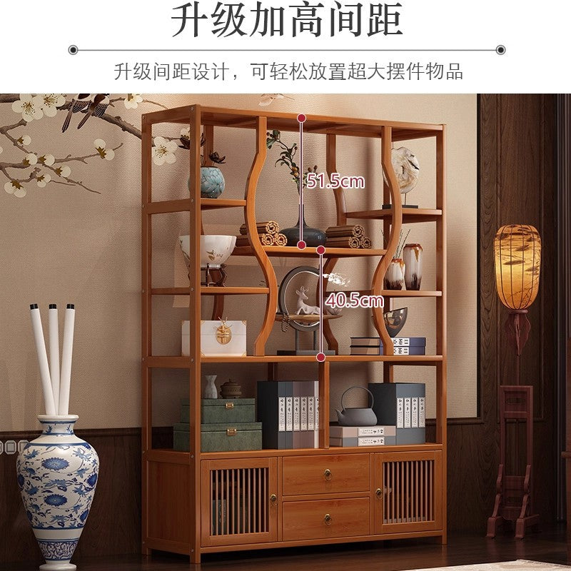 博古架新中式非实木茶叶收纳架茶具置物展示柜茶室工艺品摆件架子Antique-style New Chinese-style non-solid wood tea storage rack, tea set display cabinet, tea room craft and ornament shelf