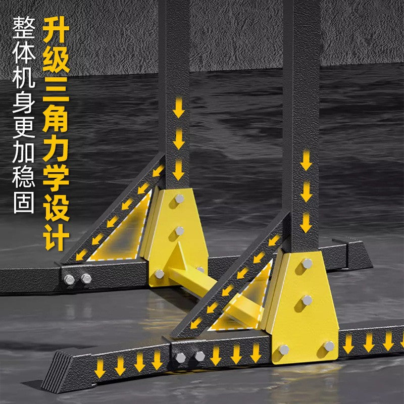 热销黄色单杠家用室内成人引体向上器单双杠落地庭健身器材Best-selling yellow single-bar home indoor pull-up machine for adults – floor-standing single and double-bar home gym equipment