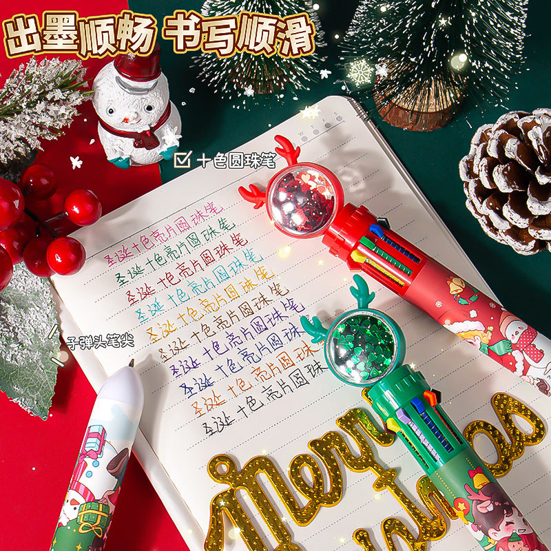 圣诞节儿童小礼物新款圆珠笔学生奖励礼品学生文具按动笔十色笔New Christmas Gifts for Kids: Ballpoint Pens, Student Rewards, Student Stationery, Push-Button Pens, 10-Color Pens