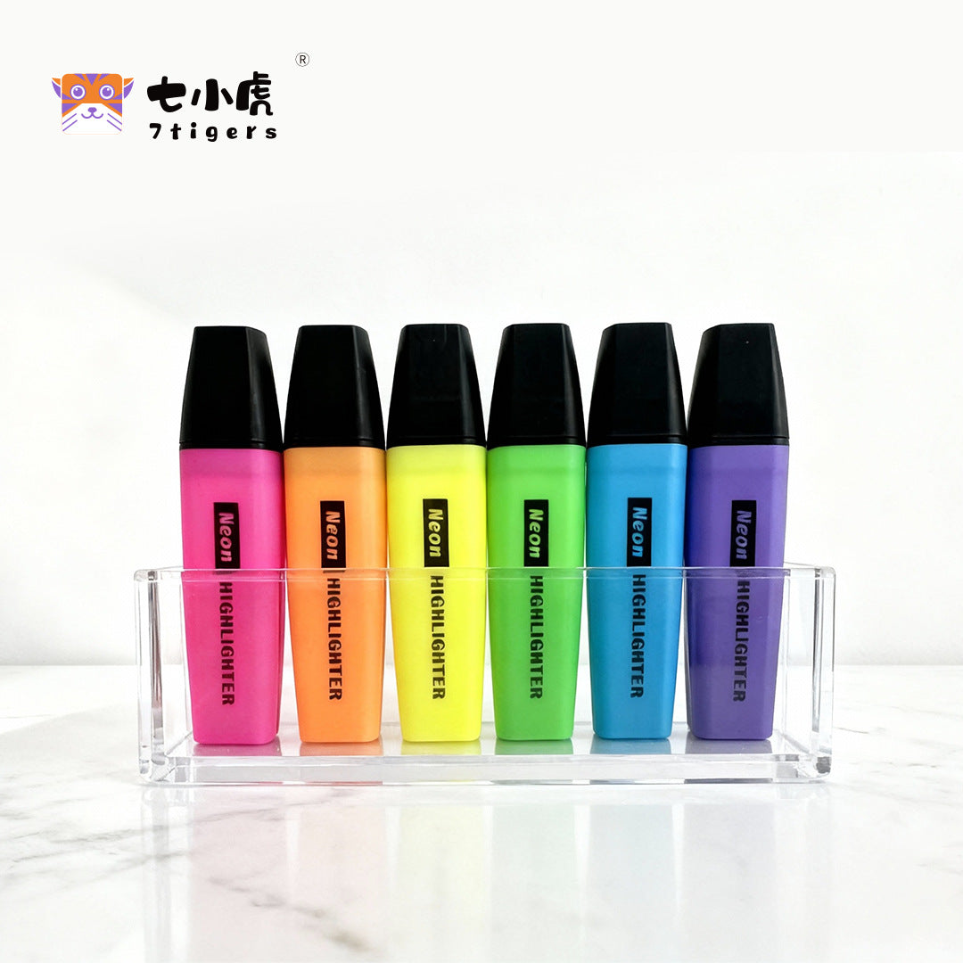 厂家供应大容量扁型多色创意迷你荧光笔 可加印logoManufacturer supplies high-capacity, flat, multi-coloured, creative mini highlighter pens; logo printing available