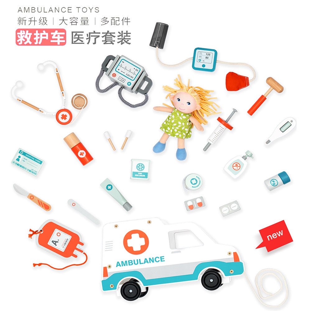 #1318优木救护车套装儿童益智玩具礼物打针血压计模拟急救医护#1318 Youmu Ambulance Set – Children’s Educational Toy Gift: Injection, Blood Pressure Monitor and Simulated First Aid