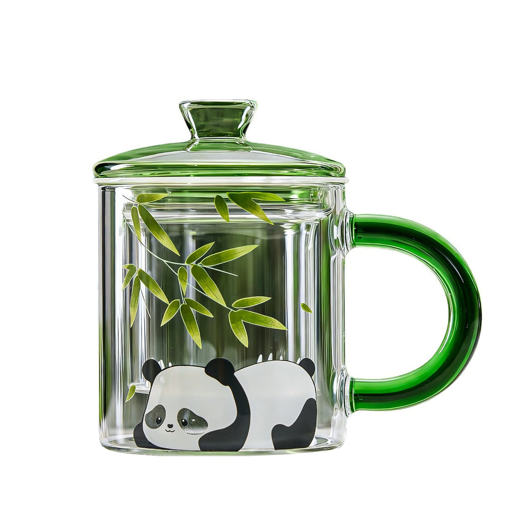 捷安玺新款熊猫泡茶玻璃杯茶水分离泡茶杯高颜值新中式耐热水杯Panda Tea-Brewing Glass Cup Tea-Water Separation, Stylish New Chinese-Style Heat-Resistant Mug