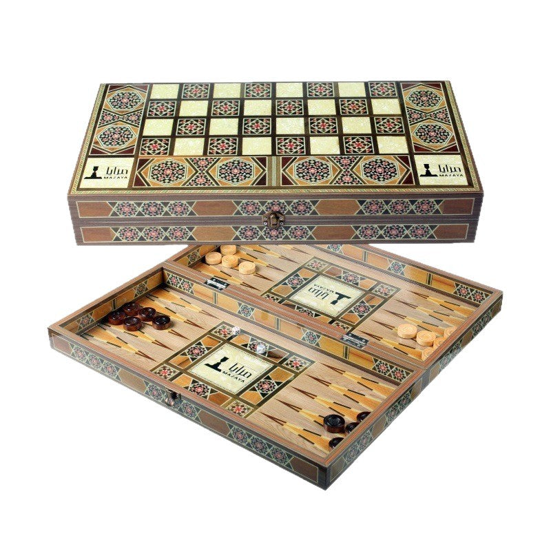 木制双陆棋 3ni1 木制棋子  高光双陆棋 阿拉伯游戏  可定图案Wooden Backgammon Set 3ni1 Wooden Pieces  High-gloss Backgammon Set Arabic Game  Customisable Design