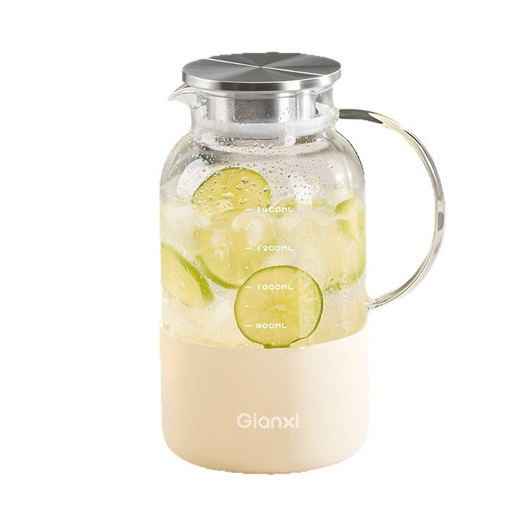 GIANXI捷安玺刻度冷水壶耐高温玻璃泡茶壶家用餐厅果饮茶水壶扎壶GIANXI Graduated Cold Water Pitcher, Heat-Resistant Glass Teapot, Household and Restaurant Use, Fruit Drink and Tea Pitcher, Sealed Pitcher
