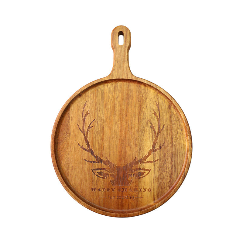 家逸相思木料理摆盘（中号）KAYI Acacia Wood Pizza Tray Steak Board with Handle Round Medium Size