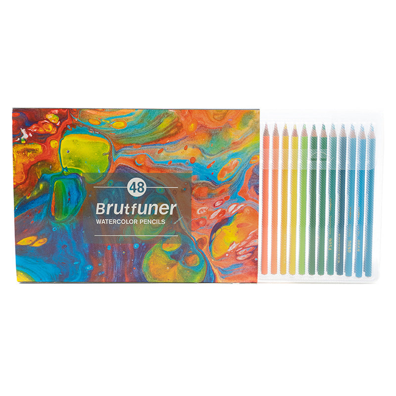 48色水溶性彩色铅笔可 木制免削盒装铅笔Set of 48 water-soluble coloured pencils in a wooden, self-sharpening case
