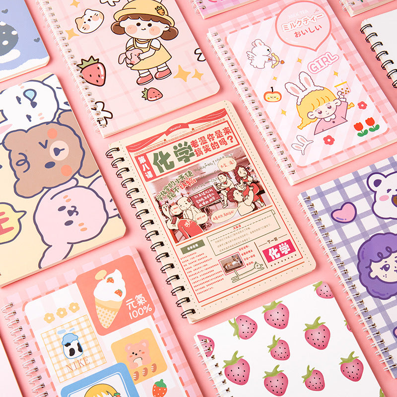 学生日记本A5记事本创意韩版侧翻线圈笔记本卡通线圈本手帐本Student Diary A5 Notebook Creative Korean-Style Side-Flip Spiral Notebook Cartoon Spiral Notebook Planner