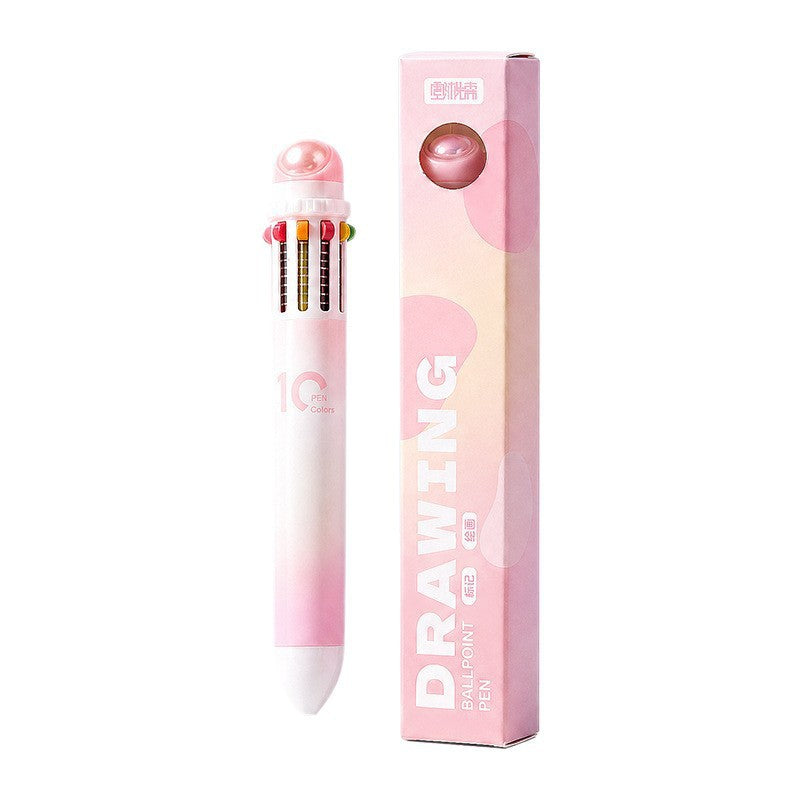 子弹头十色圆珠笔盒装中性笔学生多功能笔办公文具用品 Bullet-Tip 10-Color Ballpoint Pen Set: Gel Pens, Student Multifunction Pens, Office Stationery Supplies