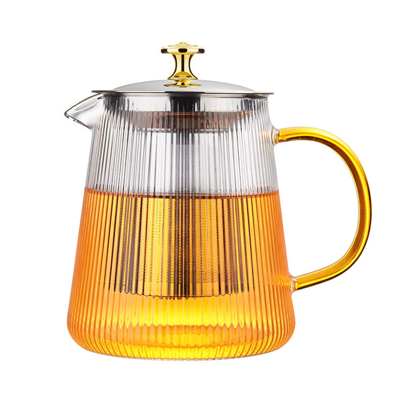 家用电陶炉养生泡花茶茶壶 酒店饭馆带把竖纹耐热玻璃煮茶壶Home-Use Ceramic Electric Teapot for Health-Promoting Flower Tea; Heat-Resistant Glass Teapot with Handle and Vertical Stripes for Hotels and Restaurants
