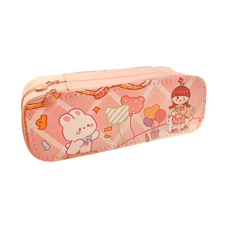 MOKA笔袋女孩小学生文具盒女生高颜值双层大容量 MOKA Pencil Case for Girls: Elementary School Stationery Case—Stylish, Double-Layer, Large-Capacity Pencil Case for Girls