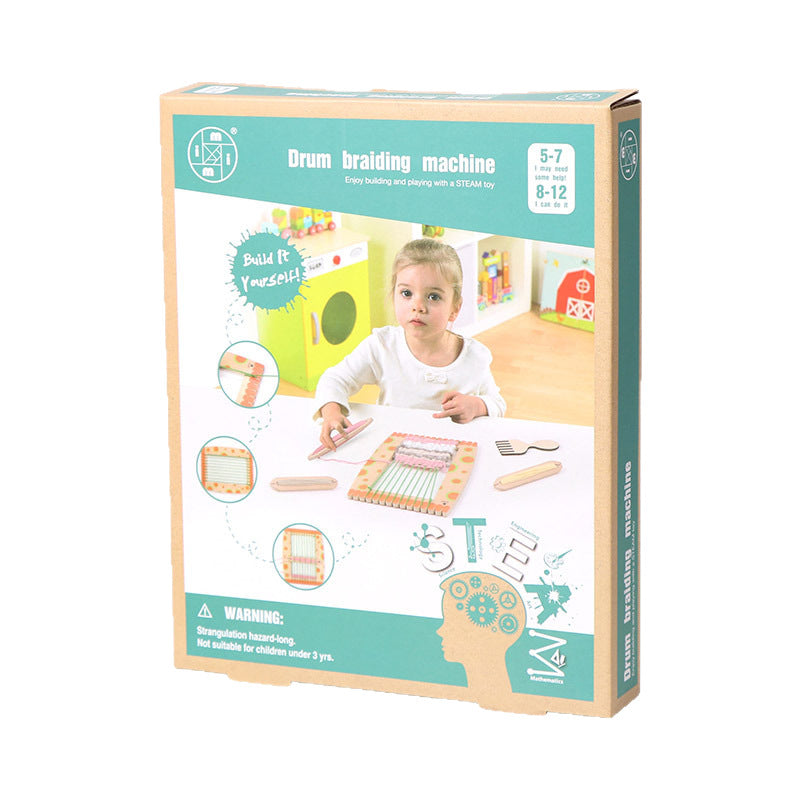 儿童木制鼓型编织机益智手工玩具 幼儿园早教DIY编织材料包Children’s Wooden Drum-Shaped Weaving Loom – Educational Craft Toy; Early Years DIY Weaving Kit for Nursery Schools