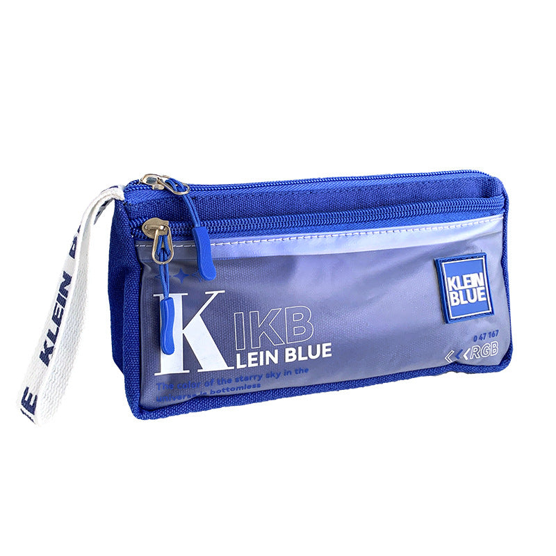 MOKA克莱因蓝三角笔袋高颜值大容量学生帆布文具袋男孩简约款MOKA Klein Blue Triangle Pencil Case: Stylish, Large-Capacity Canvas School Supply Bag for Boys—Minimalist Style