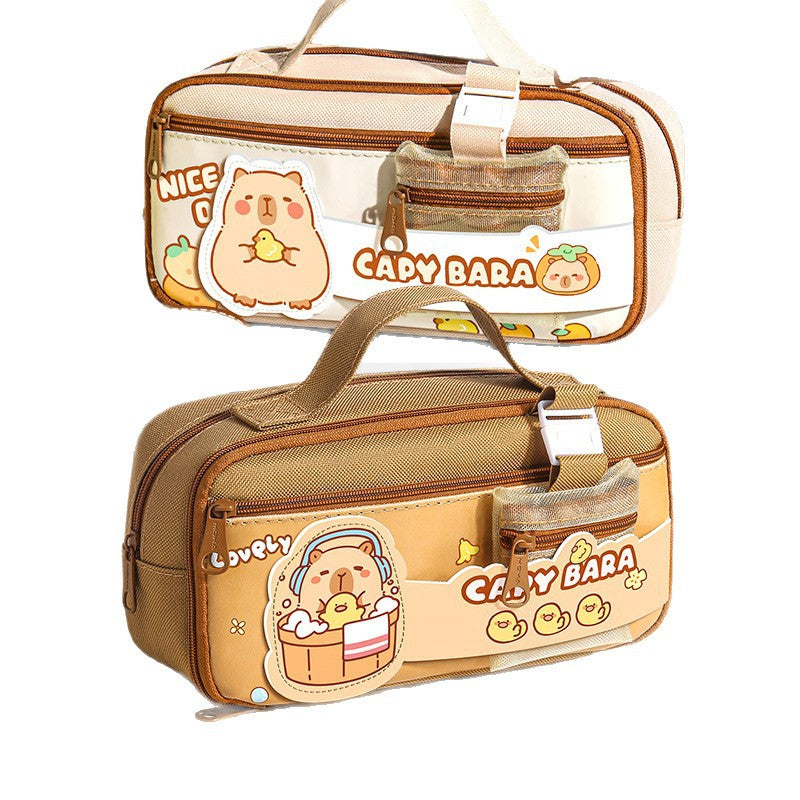 卡皮巴拉9层提手笔袋 学生大容量笔袋ins风小学生笔盒 Capybara 9-Layer Pen Case with Handle—Large-Capacity Student Pen Case for Elementary School Students